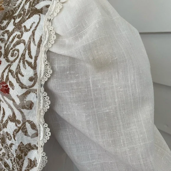 80s Floral Collar Dress Modest Ivory Button Down SL Fashions 14 38 32 40 - Picture 6 of 8